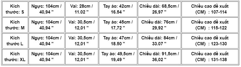 size áo mầm non tốt nghiệp 