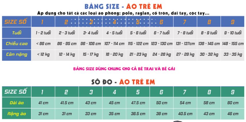 size đồng phục mầm non